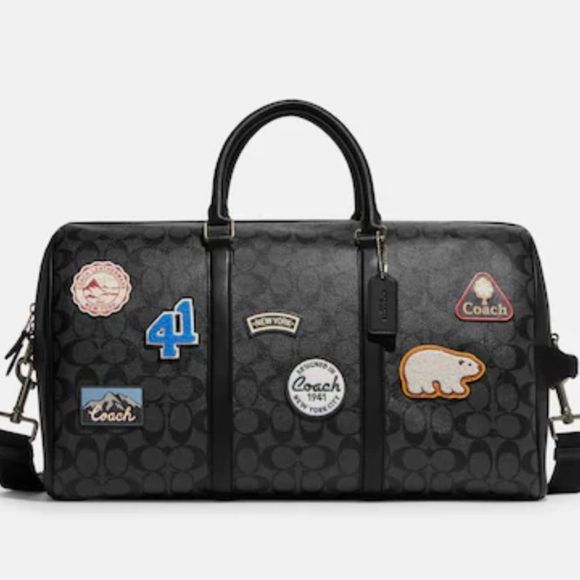 NWT Coach Venturer Bag In Signature Canvas Ski Patches Travel Duffle Duffel - Picture 11 of 16